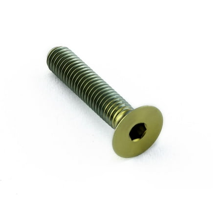 Gold titanium countersunk bolt with a hexagonal socket, measuring M5 x 0.80mm x 25mm, featuring a smooth finish and threaded shaft for secure fastening.