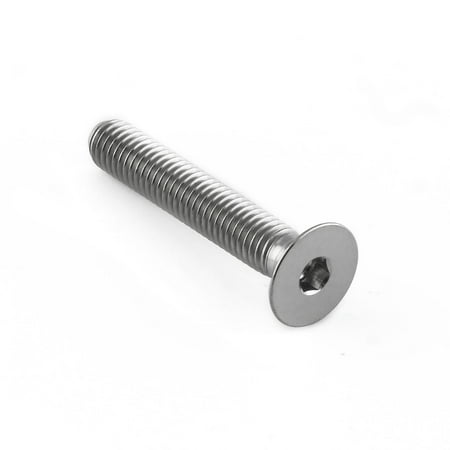 Countersunk titanium bolt in natural finish, M5 size with 0.80mm thread pitch and 30mm length, featuring a hexagonal socket head and smooth, shiny surface.