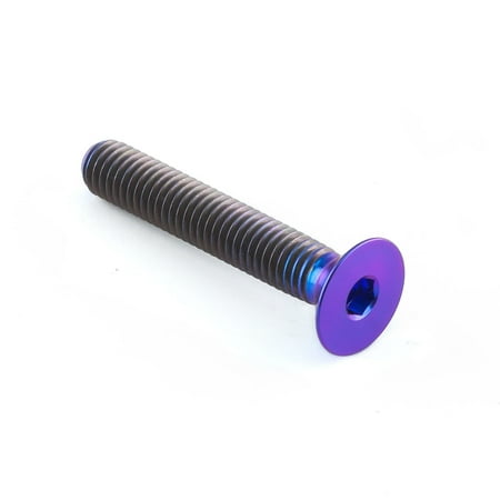 Purple titanium countersunk bolt with a hexagonal socket head, measuring M5 x 0.80mm x 30mm, featuring a sleek, shiny finish and visible threading along the shaft.