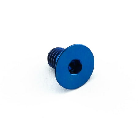 Countersunk blue titanium bolt, measuring M5 x 0.80mm x 8mm with a 4.5mm head, featuring a hex socket for easy installation.