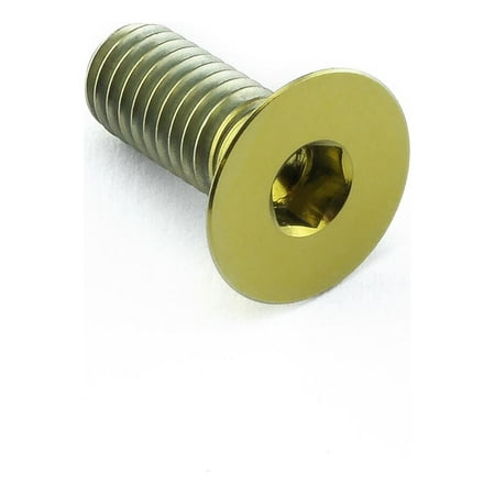 Countersunk gold titanium bolt with M6 x 1.00mm thread and 15mm length, featuring a hexagonal socket and smooth, shiny finish.
