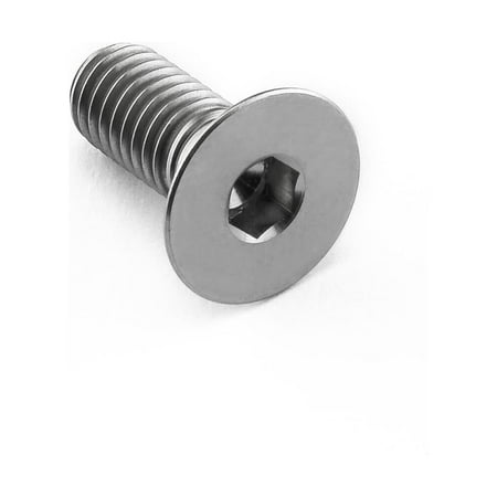 Countersunk titanium bolt in natural finish, M6 size with a 1.00mm thread pitch and 15mm length, featuring a hexagonal socket for easy installation.