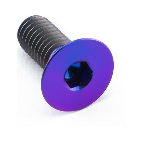 Countersunk titanium bolt in purple, measuring M6 x 1.00mm x 15mm with an 11mm head, featuring a smooth finish and hexagonal socket for easy installation.