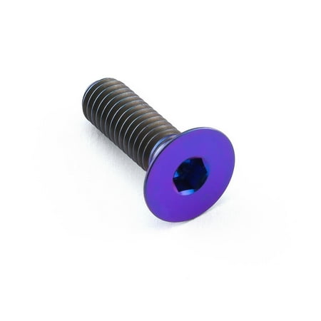 Countersunk titanium bolt in purple, measuring M6 x 1.00mm x 20mm with a 15mm head, featuring a hexagonal socket for easy installation.