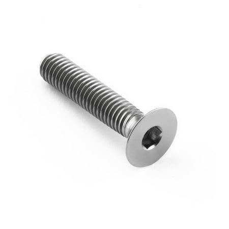 Countersunk titanium bolt in natural finish, M6 size, 1.00mm thread pitch, 30mm length, featuring a hexagonal socket head and smooth, polished surface.