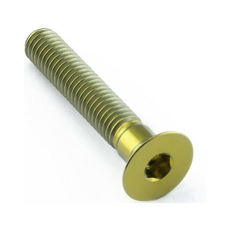 Countersunk gold titanium bolt, M6 X 1.00mm X 35mm, featuring a smooth, shiny finish and a hexagonal socket head for secure fitting.