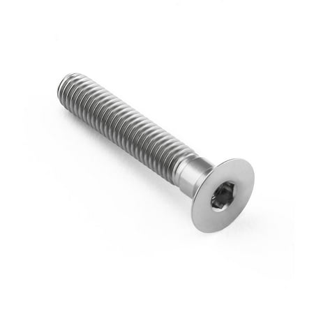 Countersunk titanium bolt in natural finish, measuring M6 x 1.00mm x 35mm, featuring a hexagonal socket and a smooth, shiny surface for lightweight durability.