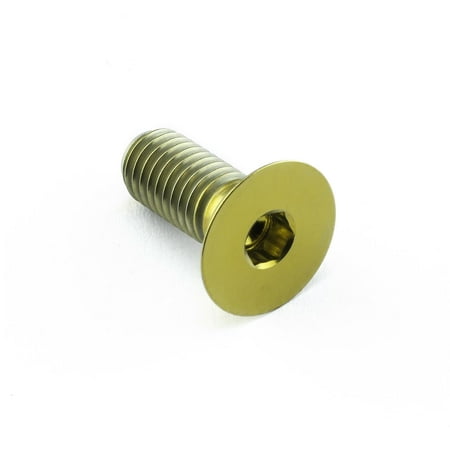 Gold titanium countersunk bolt, M8 x 1.25mm x 20mm, featuring a smooth, shiny finish with a hexagonal socket for easy installation and a flat, round head for flush mounting.