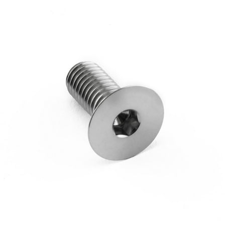 Countersunk titanium bolt in natural finish, M8 size, 1.25mm thread pitch, 20mm length, featuring a hexagonal socket for easy installation.