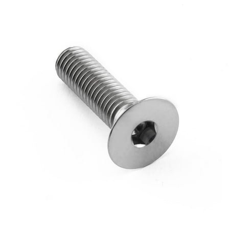 Countersunk titanium bolt in natural finish, M8 x 1.25mm x 30mm with a 22mm head diameter, featuring a smooth, shiny surface and deep hex socket for easy installation.