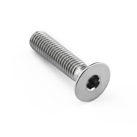 Countersunk titanium bolt in natural finish, M8 size, 1.25mm thread pitch, 35mm length, featuring a hexagonal socket head and smooth, polished surface.