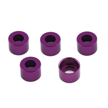 Five purple alloy washers, each measuring M10 x 13.1mm, featuring a smooth, shiny finish and a central hole, ideal for enhancing performance and aesthetics in various applications.