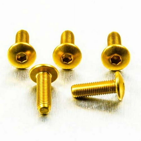 Gold dome head alloy bolts, M4 size, featuring hexagonal sockets, with lengths of 8mm and 12mm, arranged neatly on a light background.