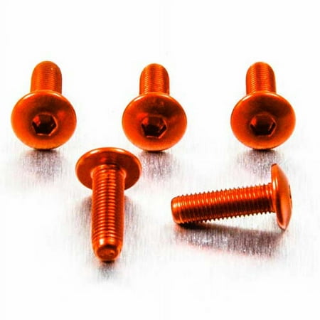 Set of five orange dome head alloy bolts, measuring M4 x 0.50mm x 8mm x 12mm, featuring a hexagonal socket for easy installation.