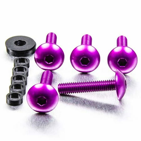 Purple dome head alloy bolts set, featuring five M6 x 1.00mm bolts, with a smooth finish, hexagonal socket, and accompanying washers, ideal for automotive or motorcycle applications.
