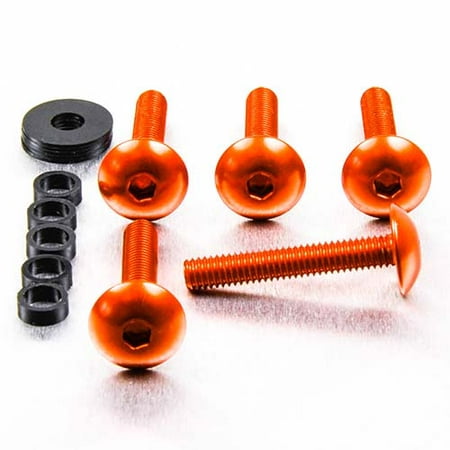Four orange dome head alloy bolts with M6 x 1.00mm x 16mm x 35mm specifications, accompanied by a black washer and a spacer.