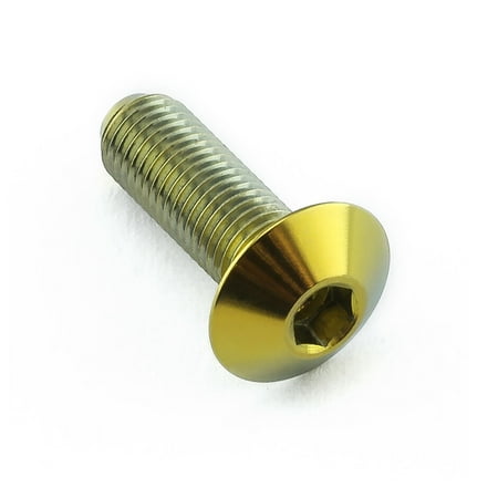 Gold titanium dome head bolt with hexagonal socket, measuring M4 x 0.50mm (8mm) x 12mm, showcasing a shiny, durable finish ideal for various applications.
