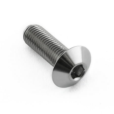 Dome head titanium bolt in natural finish, M4 size, with a 0.50mm thread pitch and 12mm length, featuring a hex socket drive for easy installation.