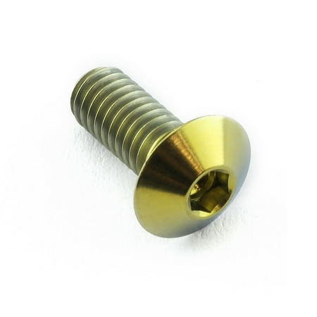 Gold titanium dome head bolt with M4 x 0.70mm thread, 8mm diameter, and 10mm length, featuring a hexagonal socket for easy installation.