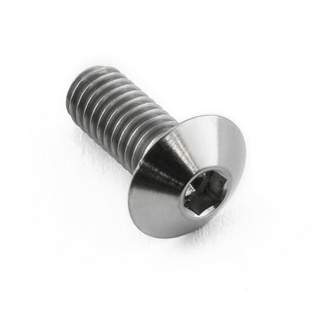 Dome head titanium bolt in natural finish, M4 size with 0.70mm thread pitch, 8mm head diameter, and 10mm length, featuring a hex socket for easy installation.