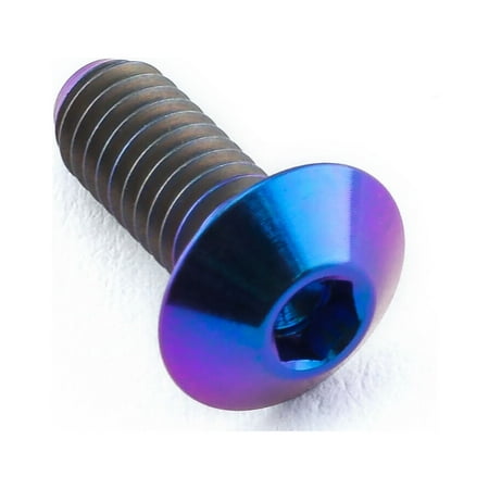 Purple titanium dome head bolt with M4 x 0.70mm threading, featuring a hexagonal socket and a shiny finish, measuring 10mm in length.