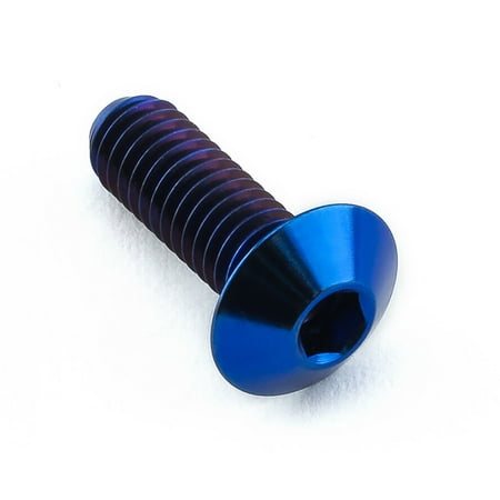 Blue titanium dome head bolt with M4 x 0.70mm thread and 12mm length, featuring a hexagonal socket for easy installation.
