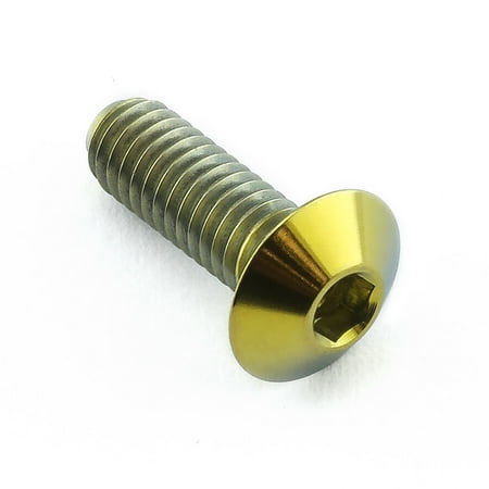 Gold titanium dome head bolt, M4 x 0.70mm thread, 8mm head diameter, 12mm length, featuring a hex socket for easy installation.