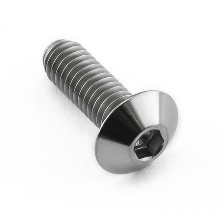 Dome head titanium bolt in natural finish, M4 size with 0.70mm thread pitch, 8mm head diameter, and 12mm length, featuring a hex socket for easy installation.
