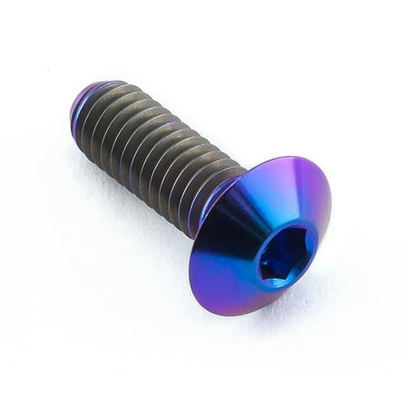 Purple titanium dome head bolt with M4 x 0.70mm thread, 8mm head diameter, and 12mm length, featuring a shiny, iridescent finish and hex socket drive.