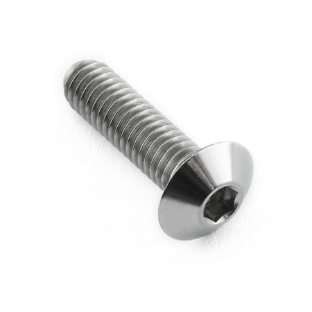 Dome head titanium bolt in natural finish, measuring M4 x 0.70mm with an 8mm head diameter and 15mm length, featuring a hexagonal socket for easy installation.