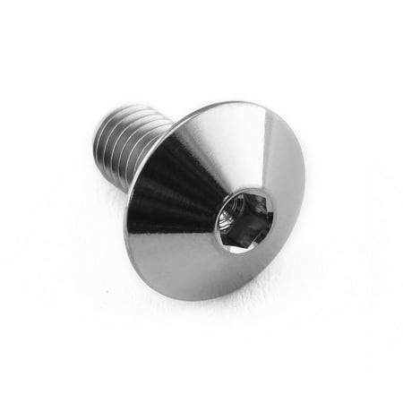 Dome head titanium bolt in natural finish, measuring M5 x 0.80mm with a 12mm length and 10mm diameter, featuring a smooth surface and hexagonal socket for easy installation.