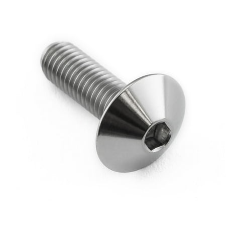 Dome head titanium bolt in natural finish, measuring M5 x 0.80mm with a length of 16mm, featuring a hexagonal socket for easy installation.