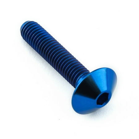 Blue titanium dome head bolt, M5 size with a 0.80mm thread pitch, measuring 25mm in length, featuring a hexagonal socket for easy installation.