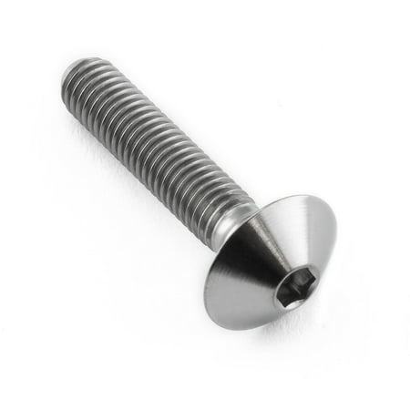 Dome head titanium bolt in natural finish, M5 size with a 0.80mm thread pitch, measuring 12mm in diameter and 25mm in length, featuring a hexagonal socket for easy installation.