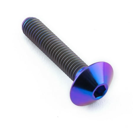 Purple titanium dome head bolt, M5 size with 0.80mm thread pitch, 12mm head diameter, and 25mm length, featuring a hex socket for easy installation.