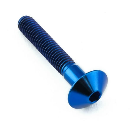 Blue titanium dome head bolt with M5 x 0.80mm threading, measuring 12mm in diameter and 30mm in length, featuring a hexagonal socket for easy installation.