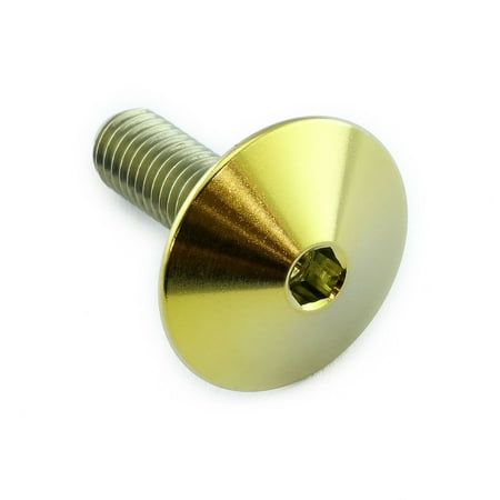Gold titanium dome head bolt with M5 x 0.80mm threading and a 16mm length, featuring a smooth, reflective surface and a hexagonal socket for installation.