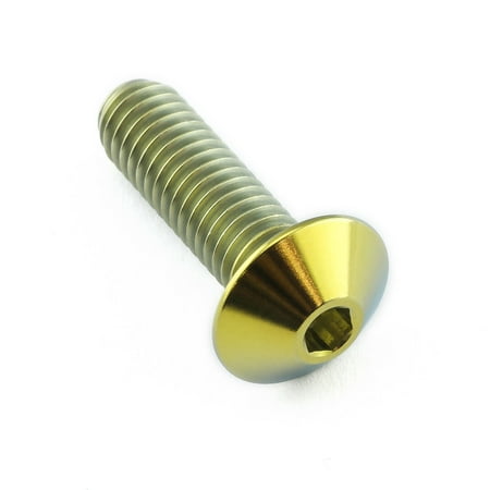 Gold titanium dome head bolt with M6 x 1.00mm thread, measuring 12mm in diameter and 20mm in length, featuring a hex socket drive for easy installation.