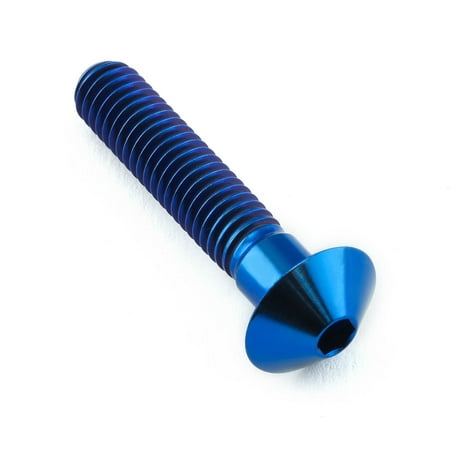Dome head titanium bolt in vibrant blue, measuring M6 x 1.00mm with a length of 30mm, featuring a hexagonal socket for easy installation.