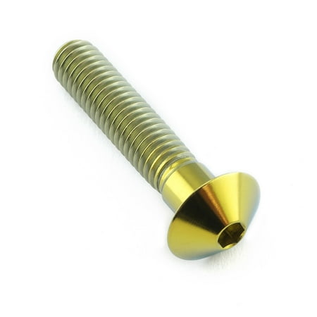 Gold titanium dome head bolt with a 12mm diameter and 30mm length, featuring a hex socket drive and fine M6 x 1.00mm threading.