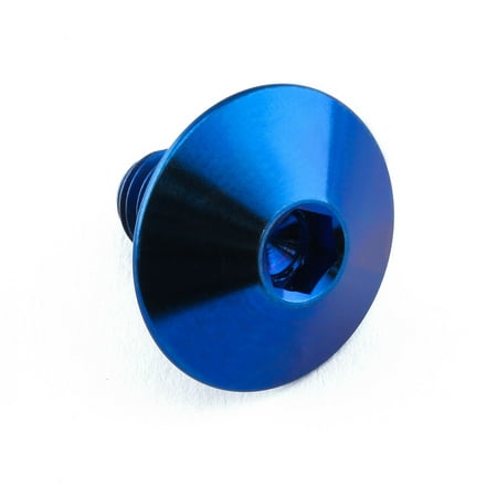 Dome head titanium bolt in vibrant blue, measuring M6 X 1.00mm with a length of 16mm and a head diameter of 10mm, featuring a hexagonal socket for easy installation.