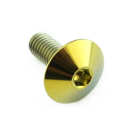 Gold titanium dome head bolt with M6 x 1.00mm threading and a 16mm length, featuring a hexagonal socket for easy installation.