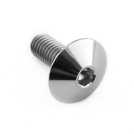 Dome head titanium bolt in natural finish, M6 x 1.00mm thread, 16mm length, featuring a shiny, smooth surface and hexagonal socket for easy installation.