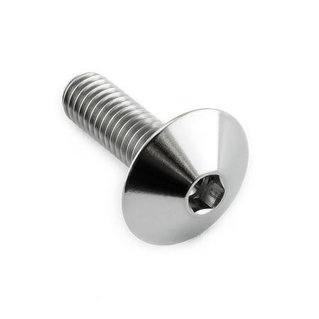 Dome head titanium bolt with a natural finish, measuring M6 x 1.00mm, 16mm head diameter, and 20mm length, featuring a hex socket for easy installation.