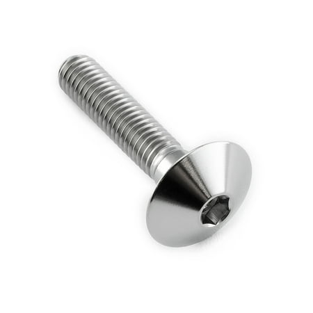 Dome head titanium bolt in natural finish, M6 x 1.00mm thread, 16mm head diameter, 30mm length, featuring a hex socket for easy installation.