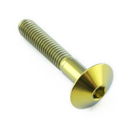 Gold titanium dome head bolt with M6 x 1.00mm thread, measuring 16mm in diameter and 35mm in length, featuring a hex socket drive for easy installation.