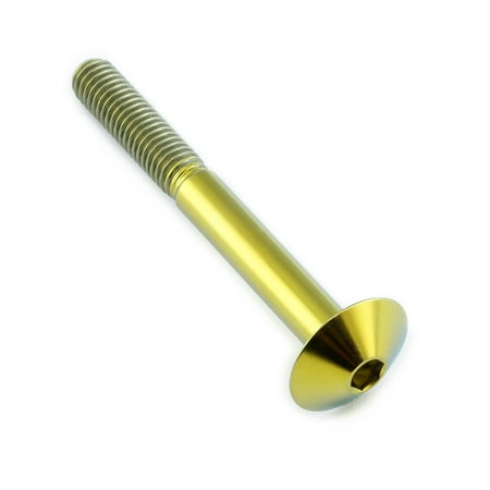 Gold titanium dome head bolt with M6 x 1.00mm threading, measuring 16mm in diameter and 55mm in length, featuring a sleek, shiny finish.