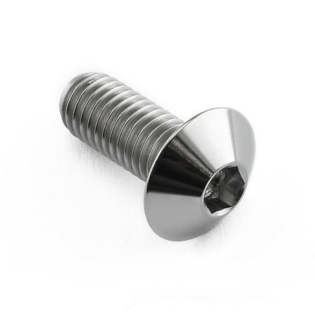 Dome head titanium bolt in natural finish, M8 x 1.25mm thread, 16mm head diameter, 20mm length, featuring a hexagonal socket for tool access.
