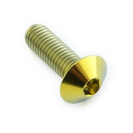 Gold titanium dome head bolt with M8 x 1.25mm thread, 16mm head diameter, and 25mm length, featuring a hex socket for easy installation.