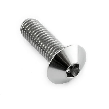 Dome head titanium bolt in natural finish, M8 x 1.25mm thread, 16mm head diameter, 25mm length, featuring a hex socket for easy installation.